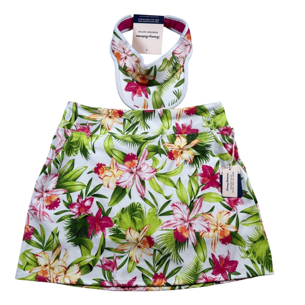 NEW Tommy Bahama Women Small Skort Set & Visor Tropical Floral Activewear UPF 50